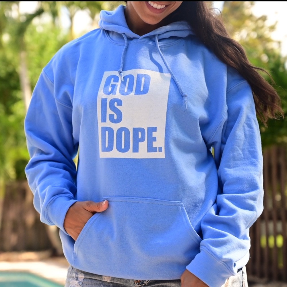 Carolina Blue GOD IS DOPE hoodie